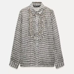 Zara Black and White Patterned Blouse